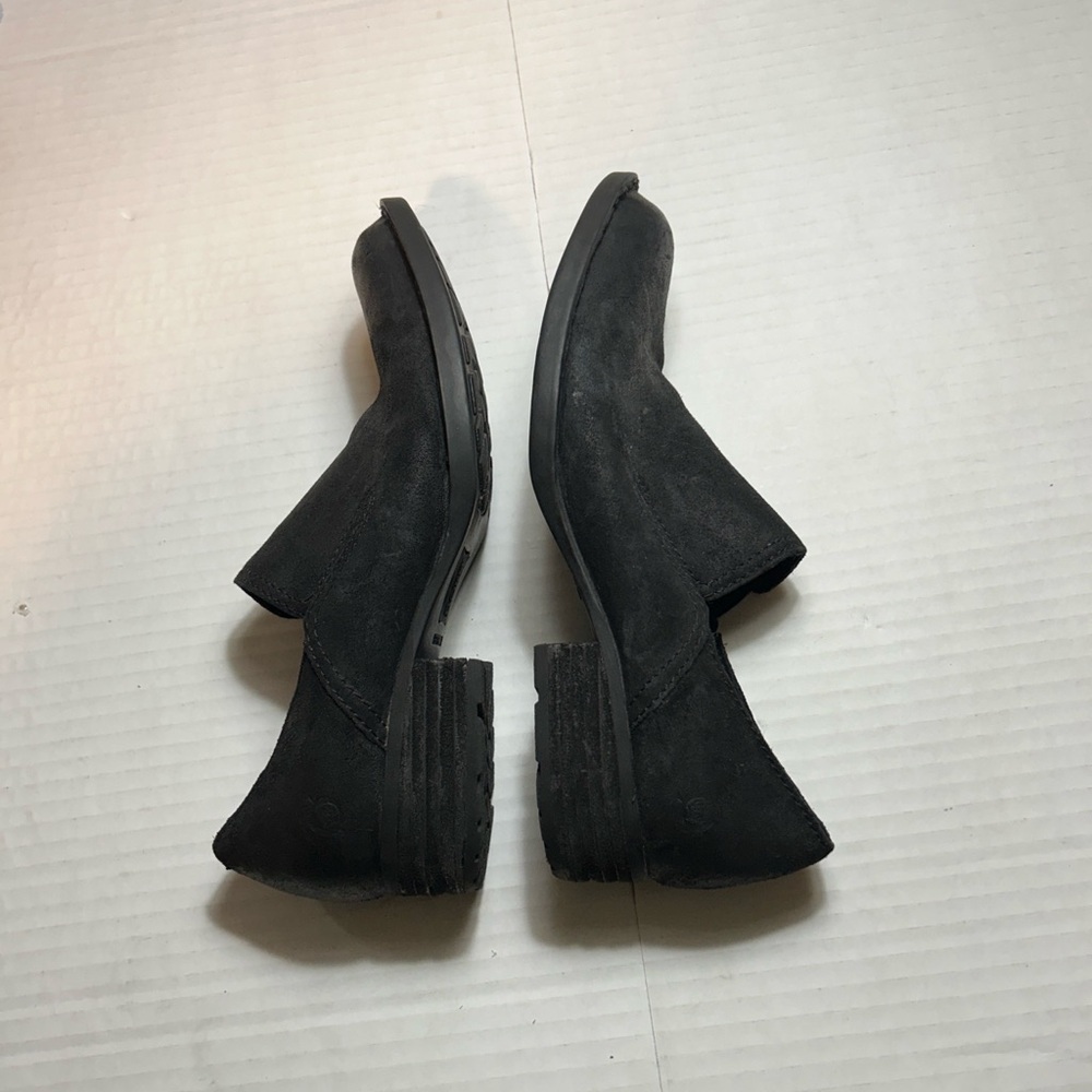BORN WOMENS BLACK LEATHER ELLANZO SLIP ON LOW HEEL LOAFERS SZ 8